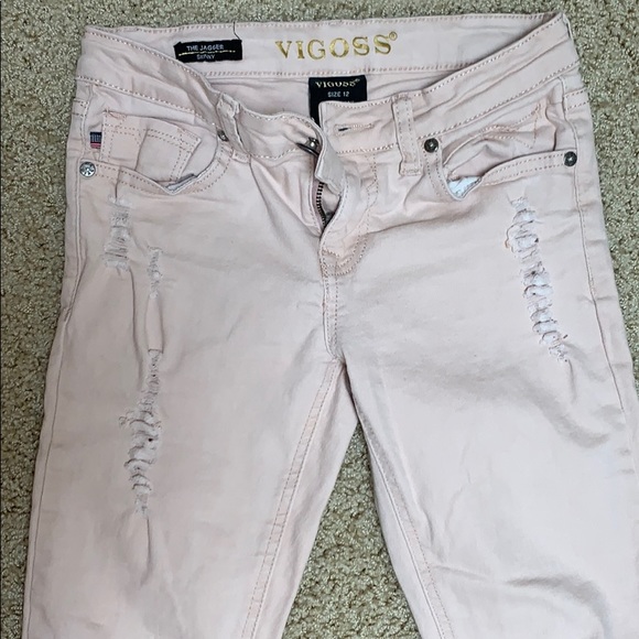 Vigoss pink distressed skinnies, girls size 12 - Picture 2 of 2